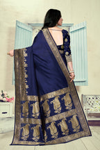 Vedant Vastram Litchi Silk Designer Banarasi Saree - Navy Blue | Grocsy