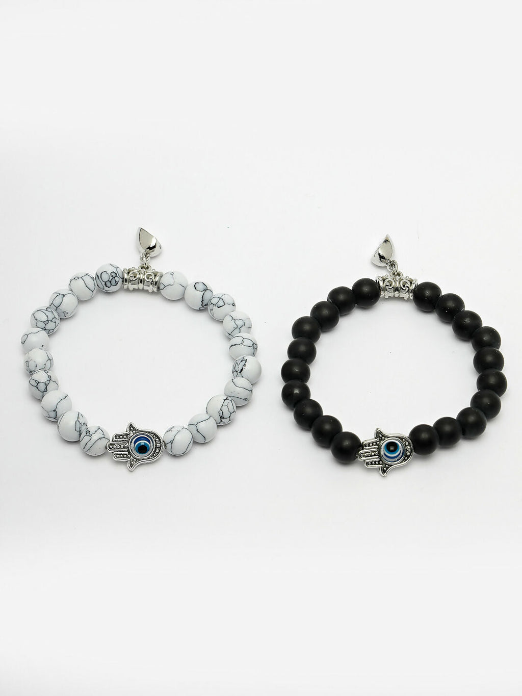 NVR Men & Women Set of 2 Black & White Marbel Crystal Bracelet | Grocsy
