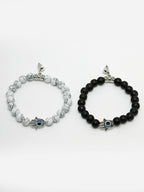 NVR Men & Women Set of 2 Black & White Marbel Crystal Bracelet | Grocsy