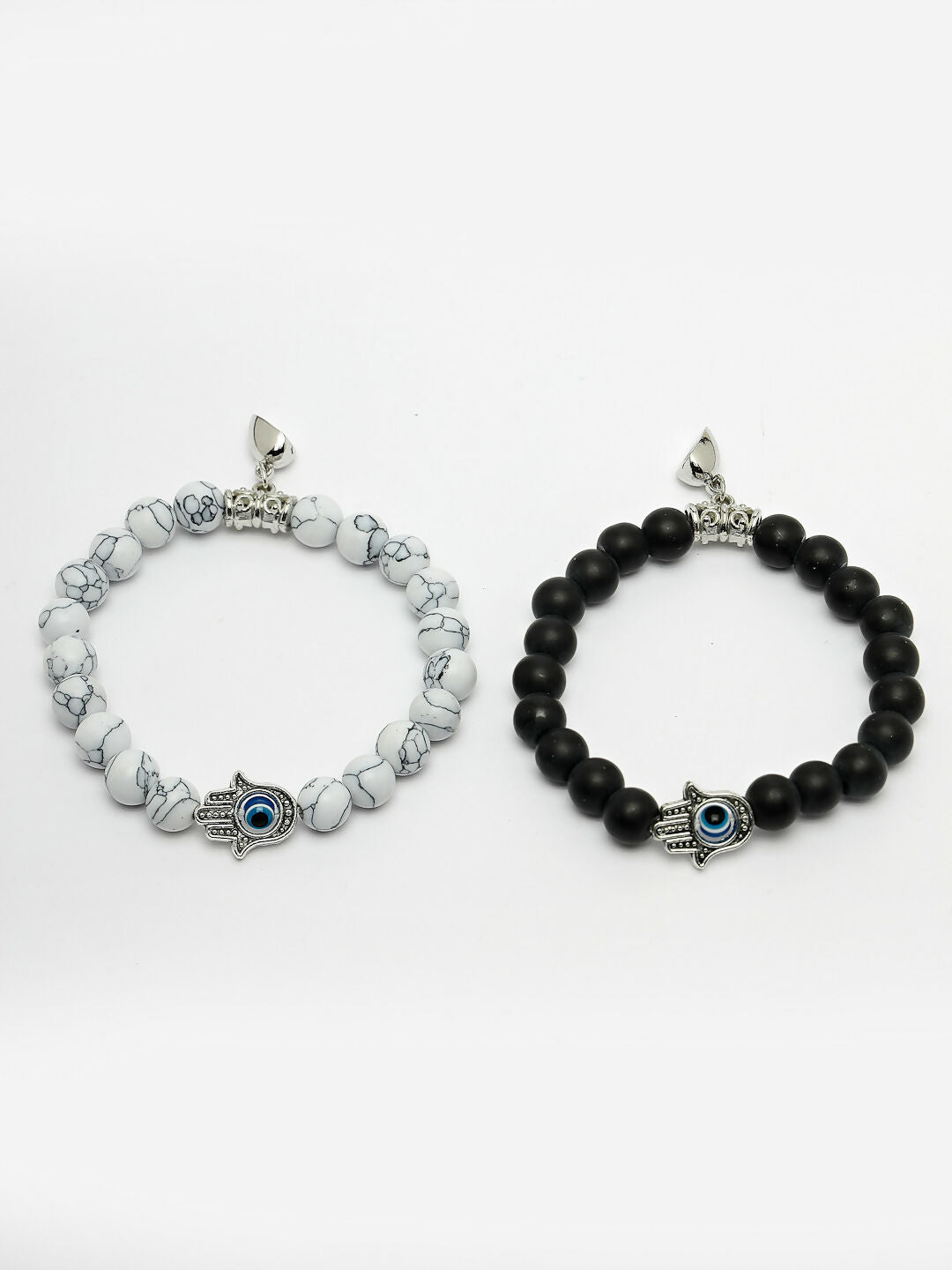 NVR Men & Women Set of 2 Black & White Marbel Crystal Bracelet | Grocsy