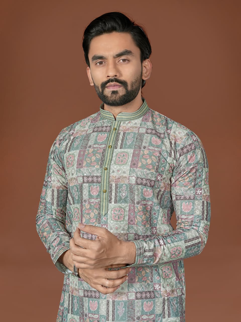 Anaita Mehendi Lucknowi Silk Straight Kurta | Grocsy