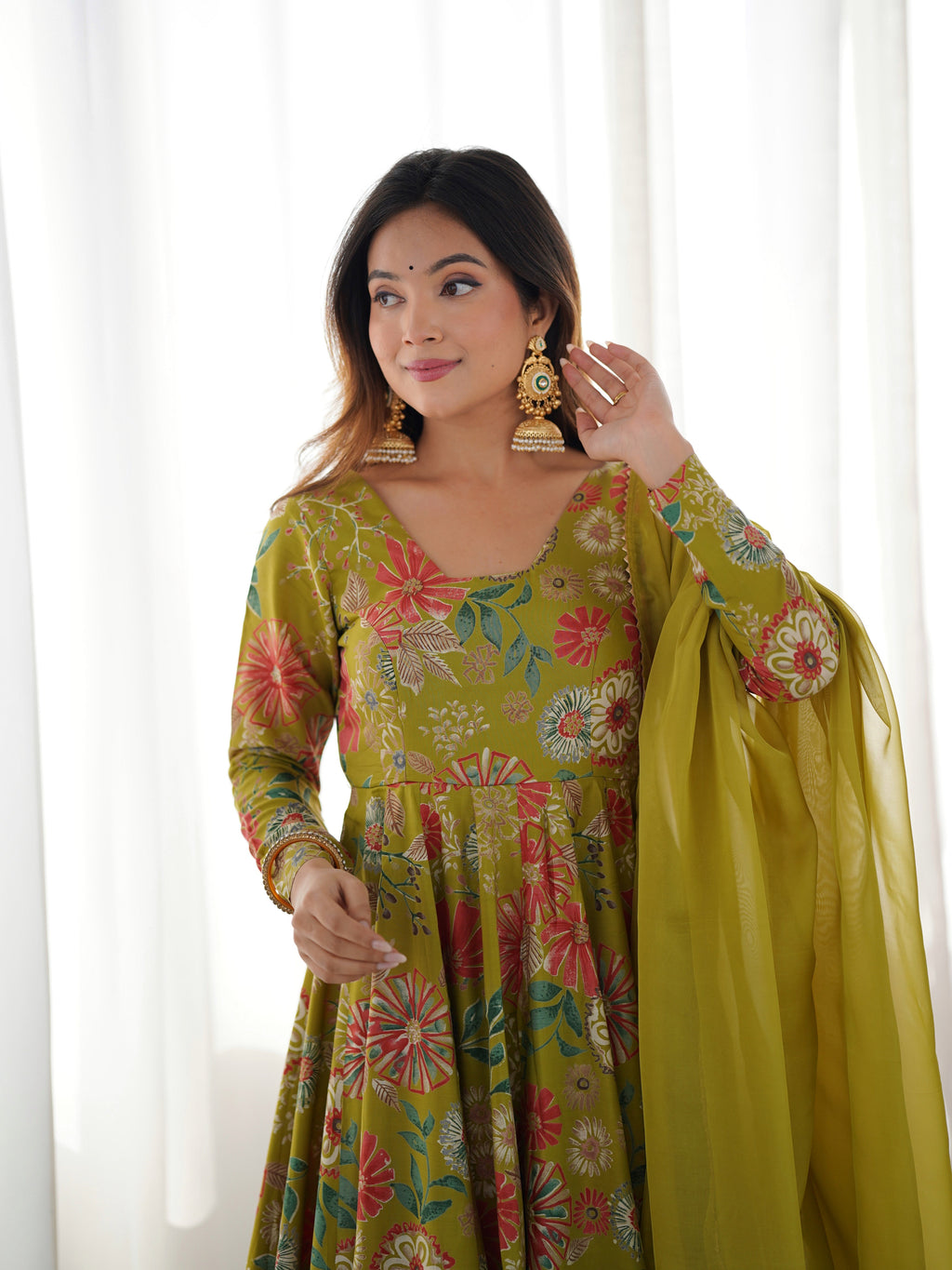 Lorenvalley Women Pure Soft Roman silk Chanderi Discharge Print Fabric Kediya Kurta Palazzo with Dupatta Set | Grocsy