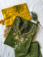 Lorenvalley Fashion Mahendi Roman Silk Hand Work Kurta Pant with Dupatta | Grocsy