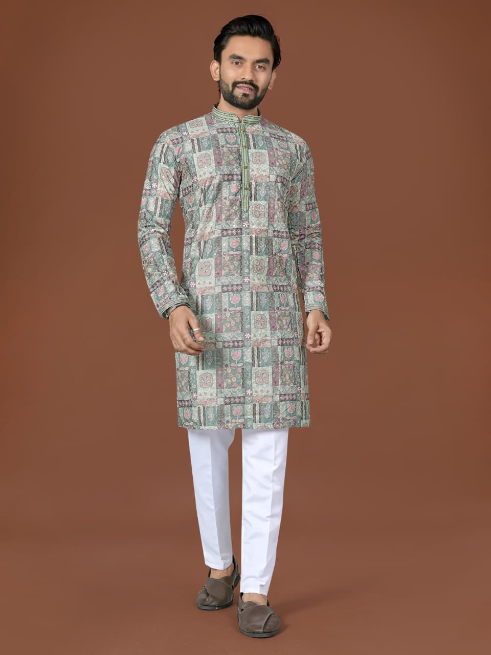 Anaita Mehendi Lucknowi Silk Straight Kurta | Grocsy