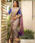 DEIANA'S Beautiful Designer Golden zari Soft Lichi Silk Saree - Cream | Grocsy