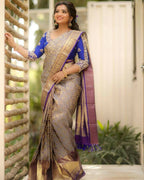 DEIANA'S Beautiful Designer Golden zari Soft Lichi Silk Saree - Cream | Grocsy