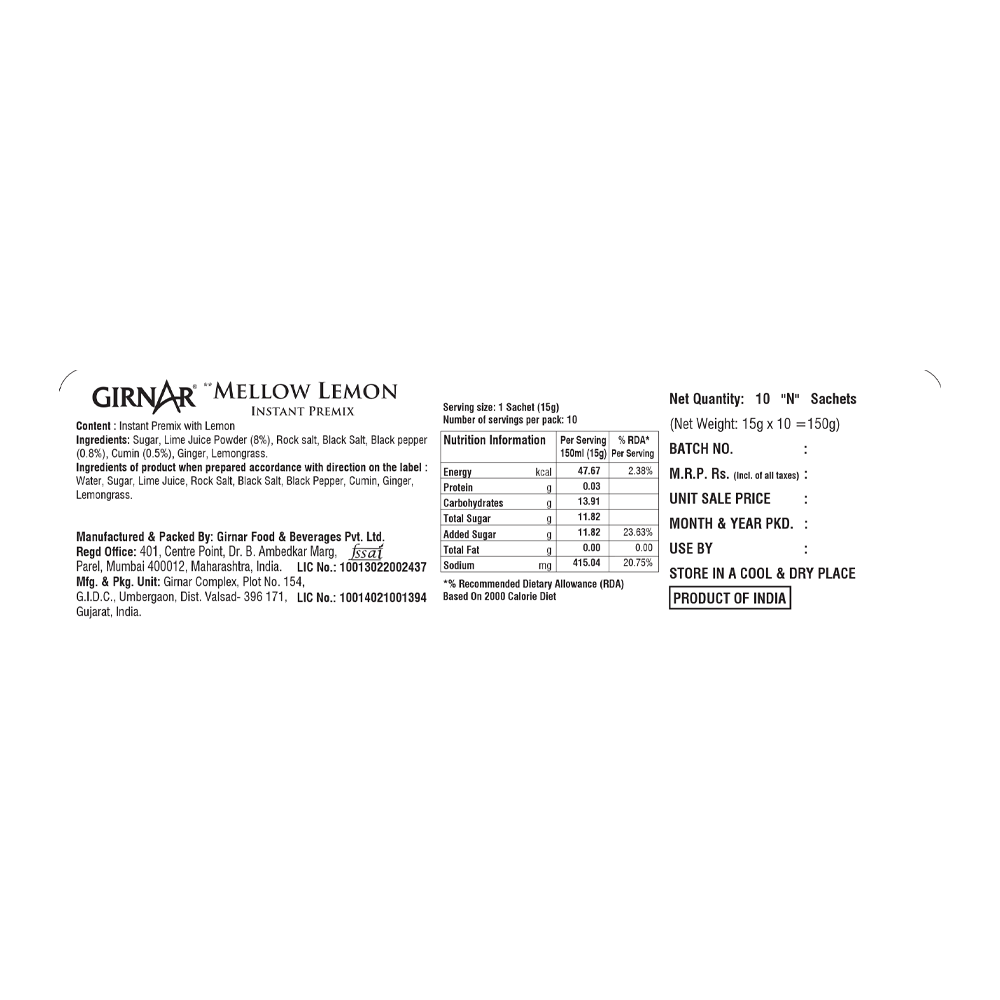 Girnar Instant Premix Mellow Lemon | Grocsy