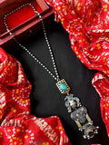 Joban Fashion Sky Blue Brass Monalisa Stone Dual Tone Beaded Pendant Chain Necklace | Grocsy