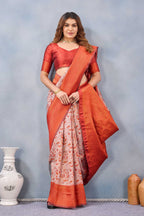 Divine International Trading Co Orange Soft Silk Blend Banarasi Jacuard Work Designer Party Wear Saree With Unstitched Blouse Piece | Grocsy