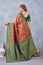 Divine International Trading Co Orange Green Soft Silk Blend Banarasi Jacuard Work Designer Party Wear Saree With Unstitched Blouse Piece | Grocsy