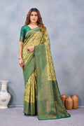 Divine International Trading Co Parrot Green Soft Silk Blend Banarasi Jacuard Work Designer Party Wear Saree With Unstitched Blouse Piece | Grocsy