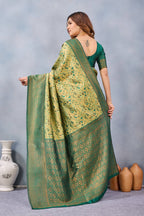 Divine International Trading Co Parrot Green Soft Silk Blend Banarasi Jacuard Work Designer Party Wear Saree With Unstitched Blouse Piece | Grocsy
