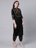 Ahalyaa Women Black Colour Pure Cotton Printed Kurta Pant Set | Grocsy