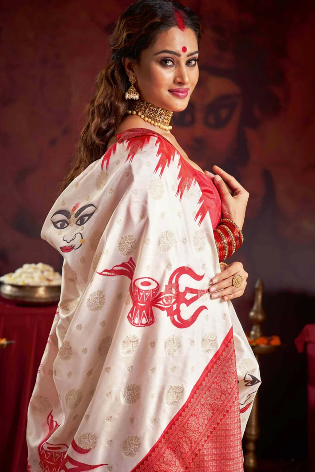 Joban Fashion Off White Silk Blend Garad Saree | Grocsy