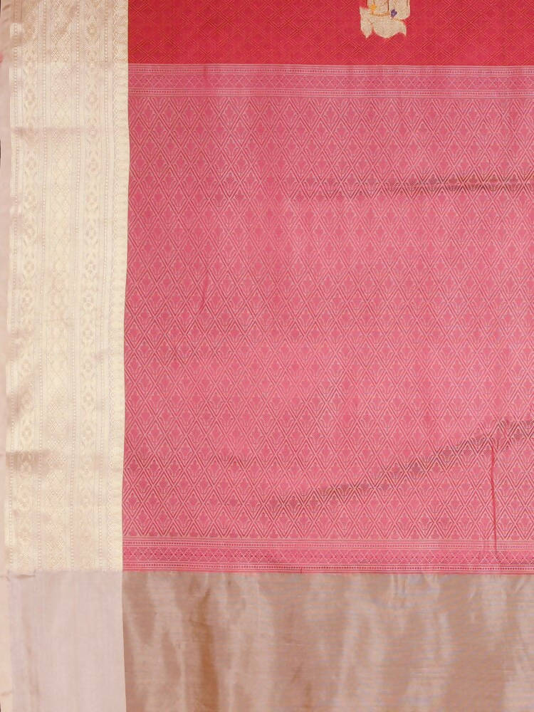 Kalamandir Floral Peach Silk Blend Saree | Grocsy
