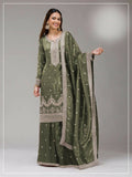 Anaita Green Gold Crush Stitched Suit with Embroidery & Sequins Work | Grocsy