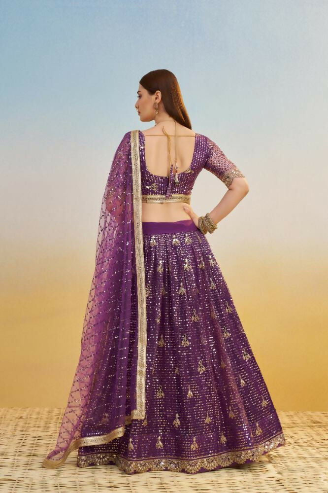 Aastha Fashion Dark Purple Butterfly Net Tone To Tone Thread Work, Sequence Work And Original Mirror Work Embroidery Wedding Wear Lehenga Choli | Grocsy