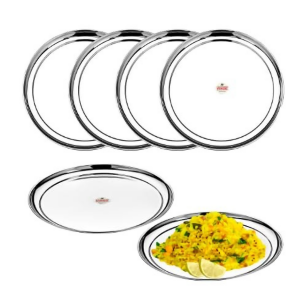 Vinod Stainless Steel Rajbhog Plate, Lunch & Dinner Plate - 28.5 cm | Grocsy