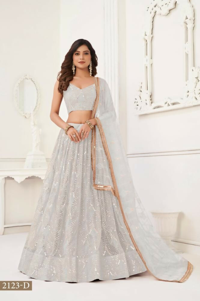 Aastha Fashion Off White Butterfly Net Tone To Tone Thread Work, Sequence Work And Original Mirror Work Embroidery Wedding Wear Lehenga Choli | Grocsy