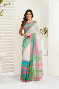Vastranavya Multicolor Digital Printed Linen Ready To Wear Designer Saree with Unstitched Blouse | Grocsy