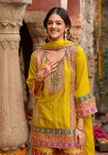 Anaita Yellow Chinon Readymade Palazzo Suit with Codding Dori & Sequence Work | Grocsy