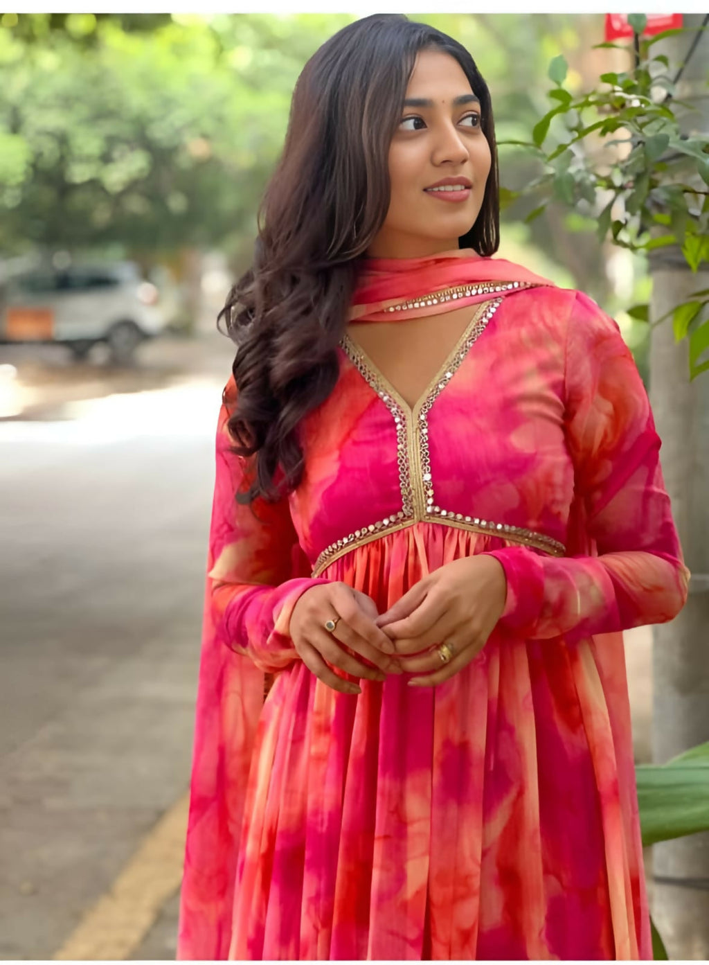 Indian Clothing Dishitha Creation Women Floral Printed Designer Gown - Pink | Grocsy