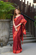 Beatitude Red Cotton Banarasi Saree | Grocsy