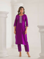 Festive Ethnic Viscose Chanderi Purple Stitched Suit With Dupatta - Rashmika | Grocsy