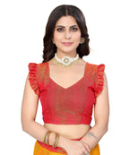 Vamika Yellow Chiffon Brasso Bollywood Style Woven Saree (DIMPLE YELLOW) | Grocsy