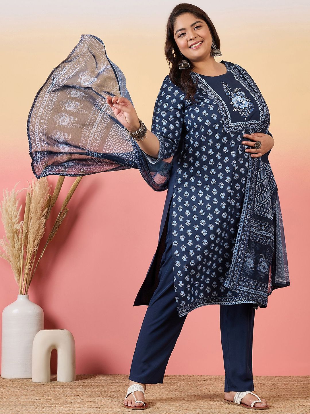 Sztori Women Floral Printed Regular Kurta with Trousers & With Dupatta | Grocsy