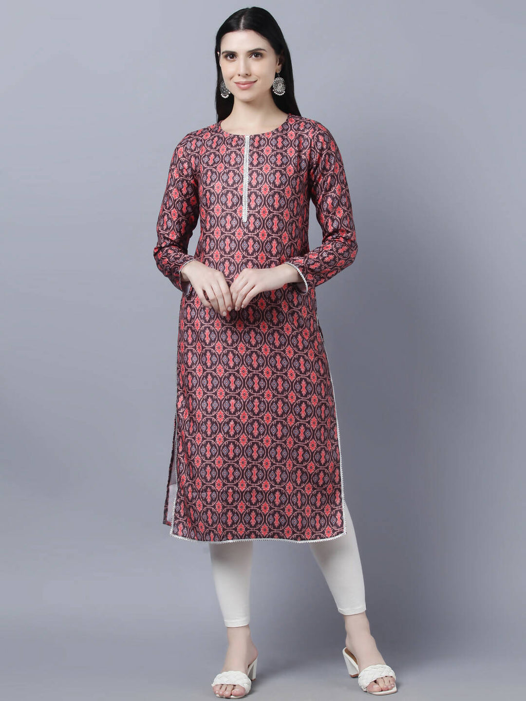 Myshka Women Burgundy Pink Ethnic Motifs Printed Kurta | Grocsy