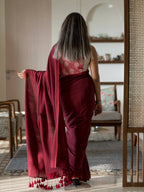 Suta Maroon Solid Cotton Blend Saree | Grocsy