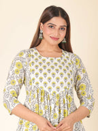 Aramya Yellow Soft Cotton Floral Print A-line Kurta Set for Women | Grocsy