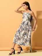 Myshka Women's White Fit and Flare Party Dress | Grocsy