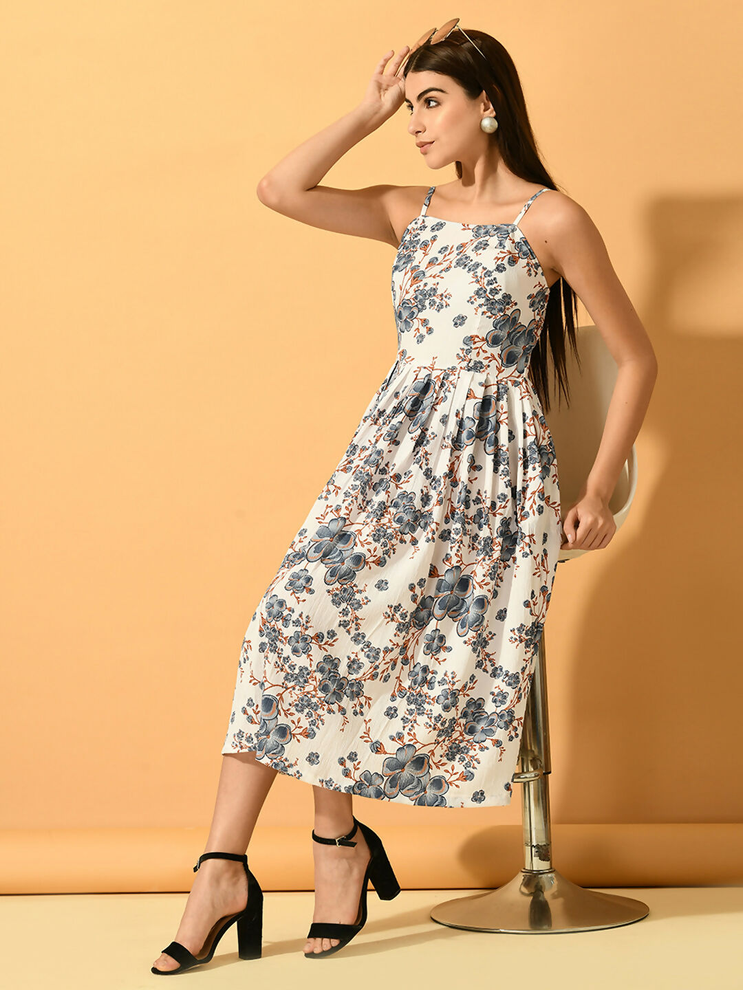 Myshka Women's White Fit and Flare Party Dress | Grocsy