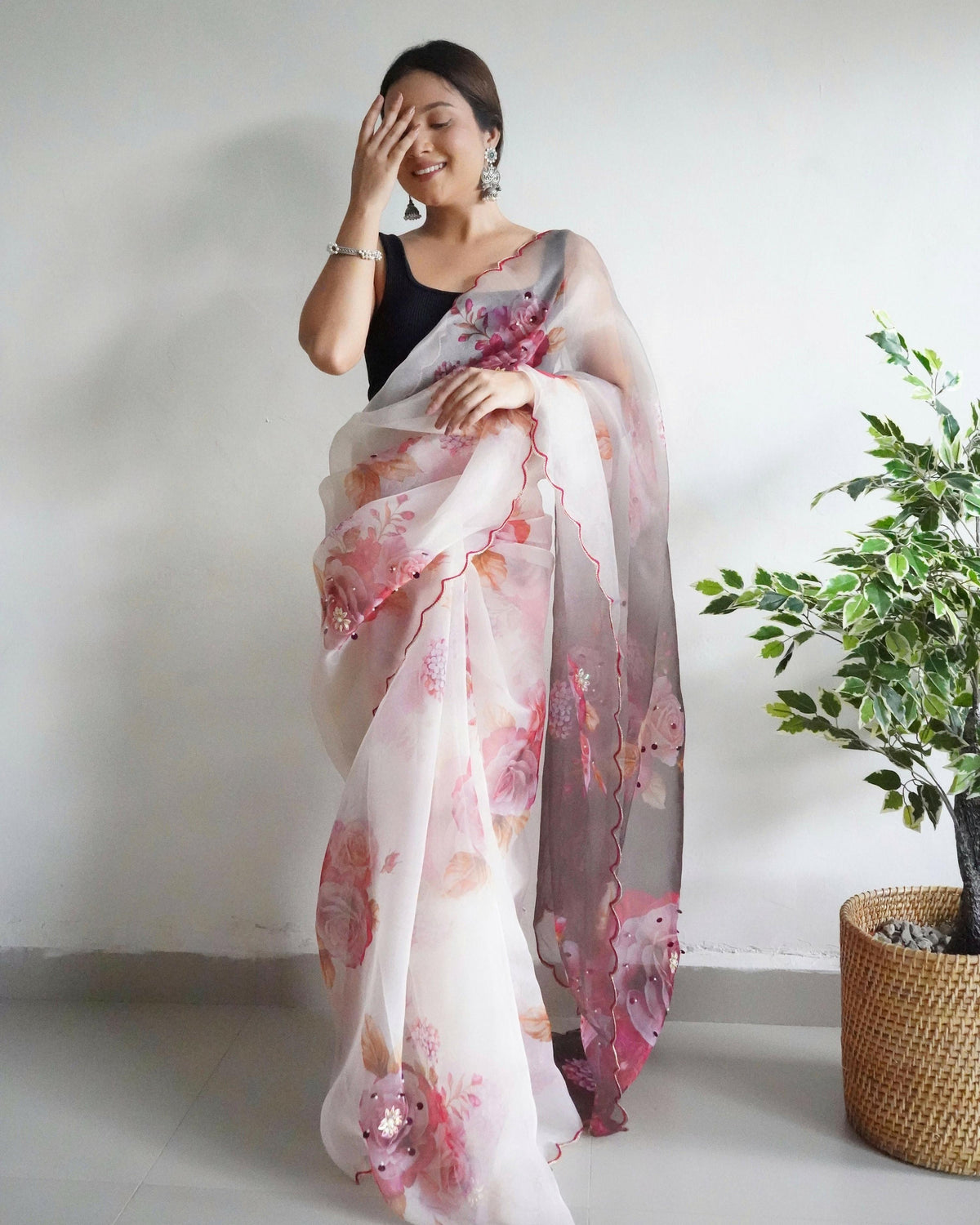 Vamsee Ramya Off White Organza Saree | Grocsy