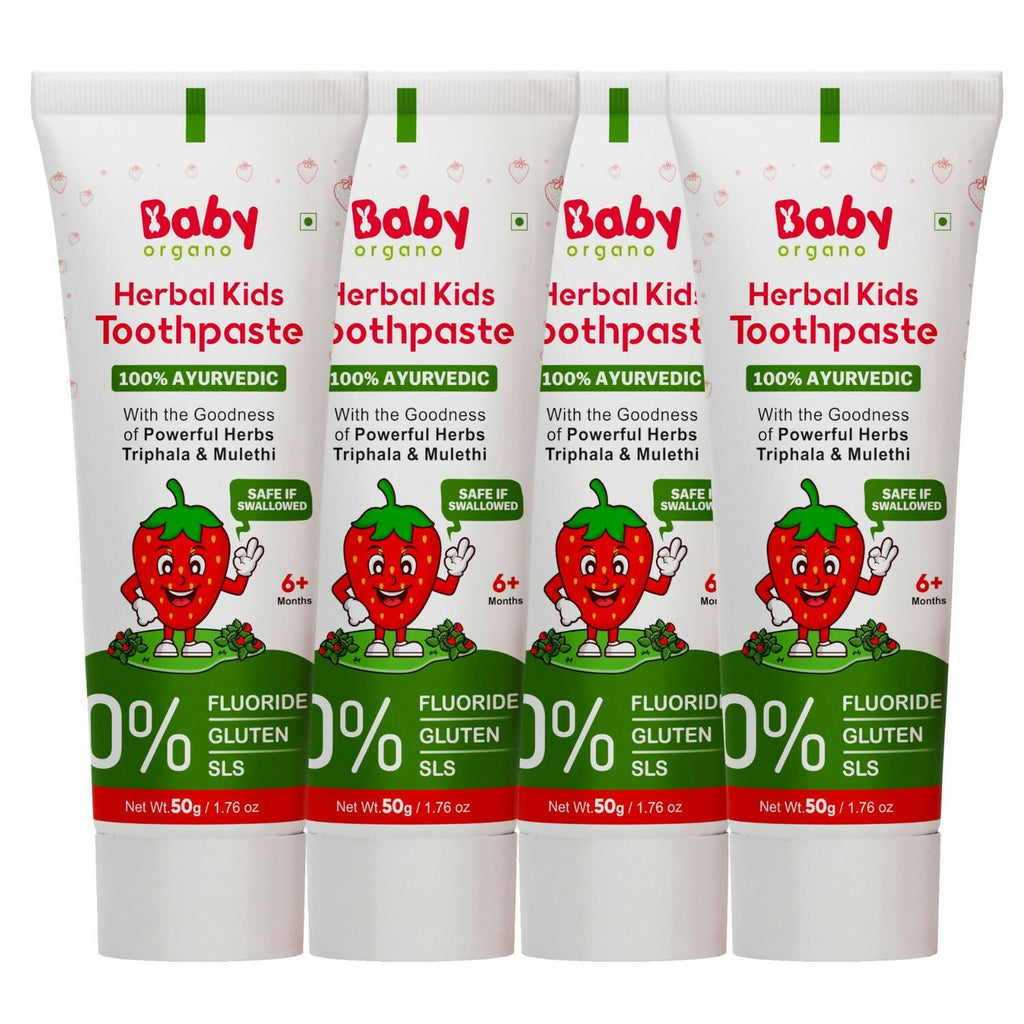 Babyorgano 100% Ayurvedic Herbal Kids Toothpaste - Strawberry Flavor | Grocsy