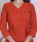 Miravan Womens Rust Floral Printed Angrakha Style Kurta With Palazzo | Grocsy