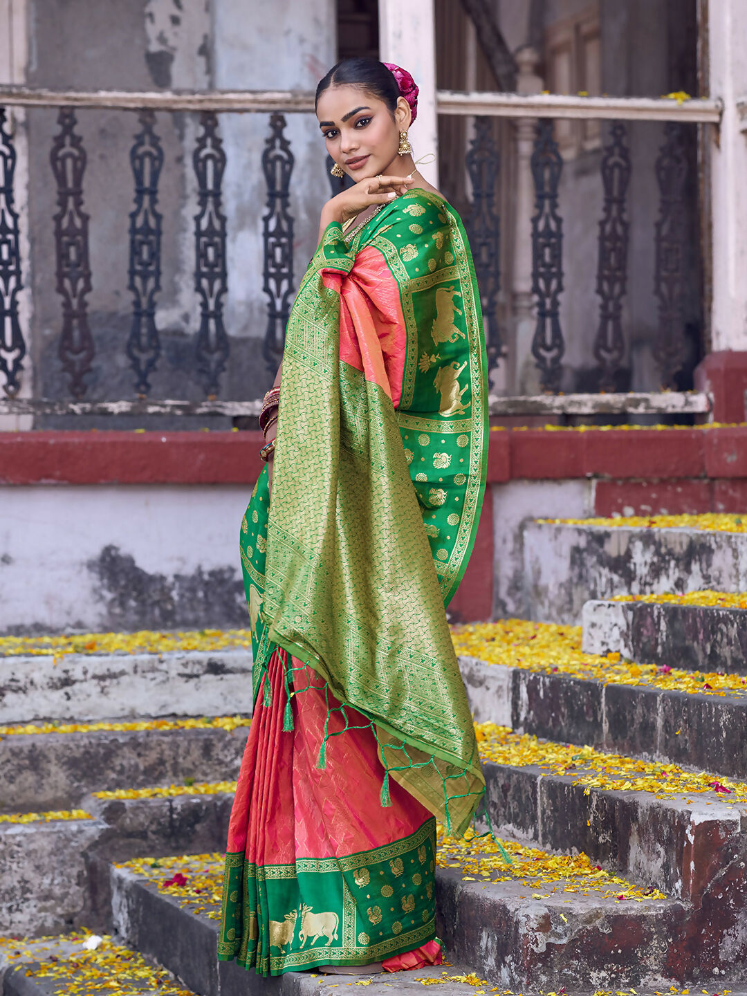 Shree Shyam Fashion Peach Soft Silk Saree | Grocsy