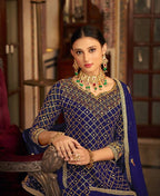 Blue Heavy Chinon Semi Stitched Kurta with Bottom & Dupatta - Dhvani | Grocsy