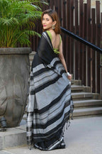 Beatitude Black Cotton Handloom Saree | Grocsy