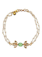 Gold-Polished Green White Kundan Beads Anklet Set Of 2 - Ruby Raang | Grocsy