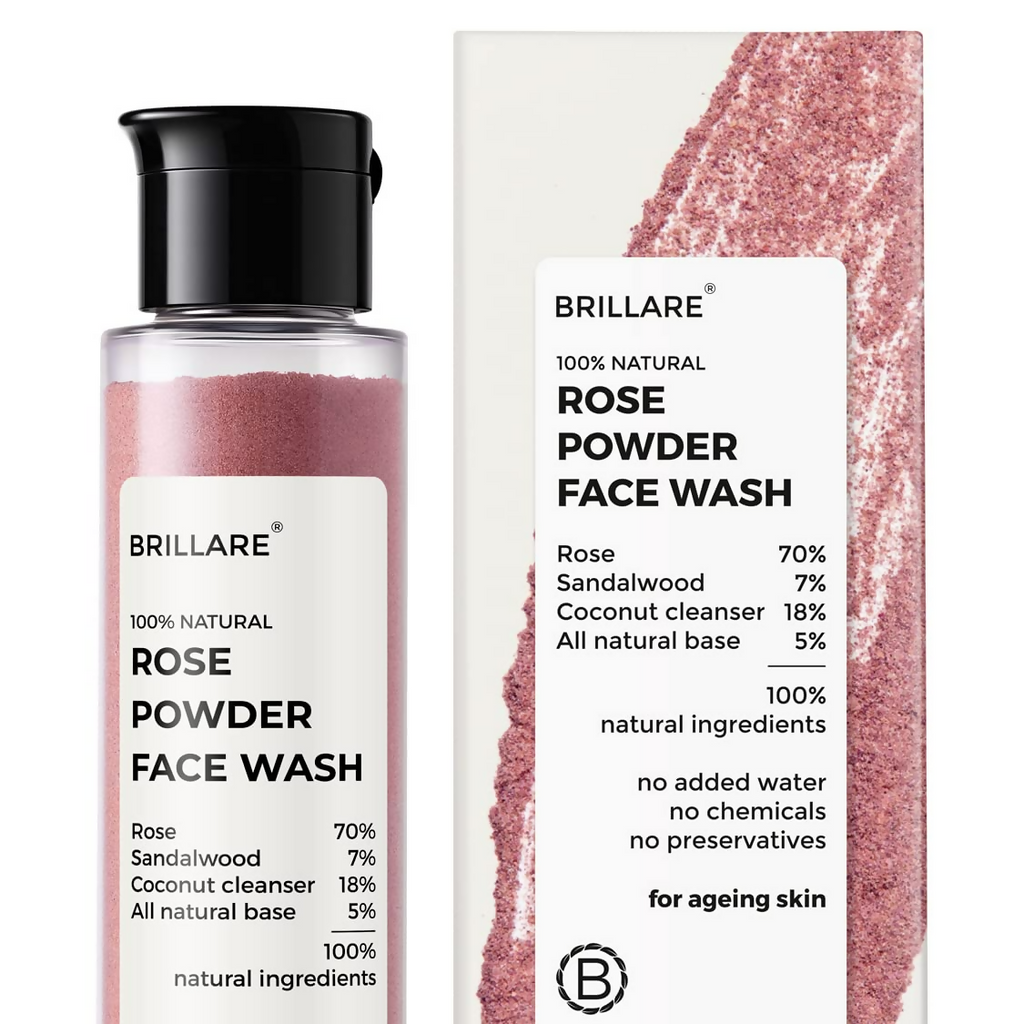 Brillare 100% Natural Rose Powder Face Wash With Anti Ageing Skin Sandalwood & Coconut | Grocsy