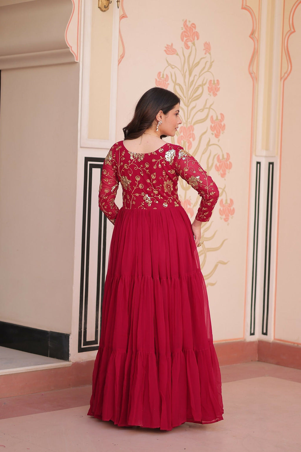 Joban Fashion Pink Georgette Sequence Embroidery Work Dress | Grocsy