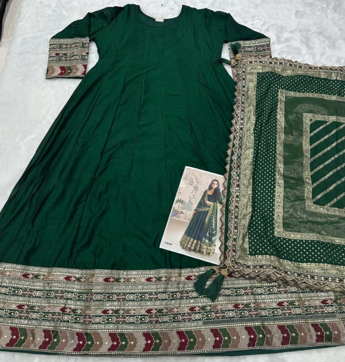 Anaita Dark Green Vichitra Silk Anarkali Suit with Embroidery Sequins | Grocsy