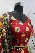 Multi Color Pure Cotton Hand Block Print Navratri Lehenga Choli with Dupatta - Raas | Grocsy