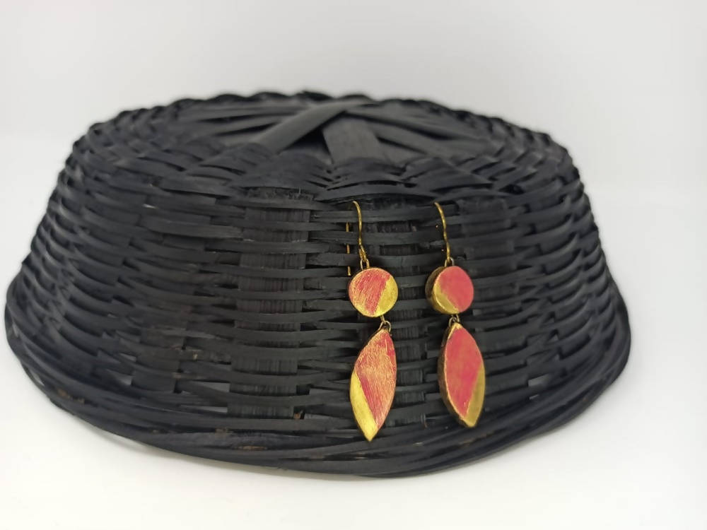 Terracotta Golden Pink Ear Hangings | Grocsy