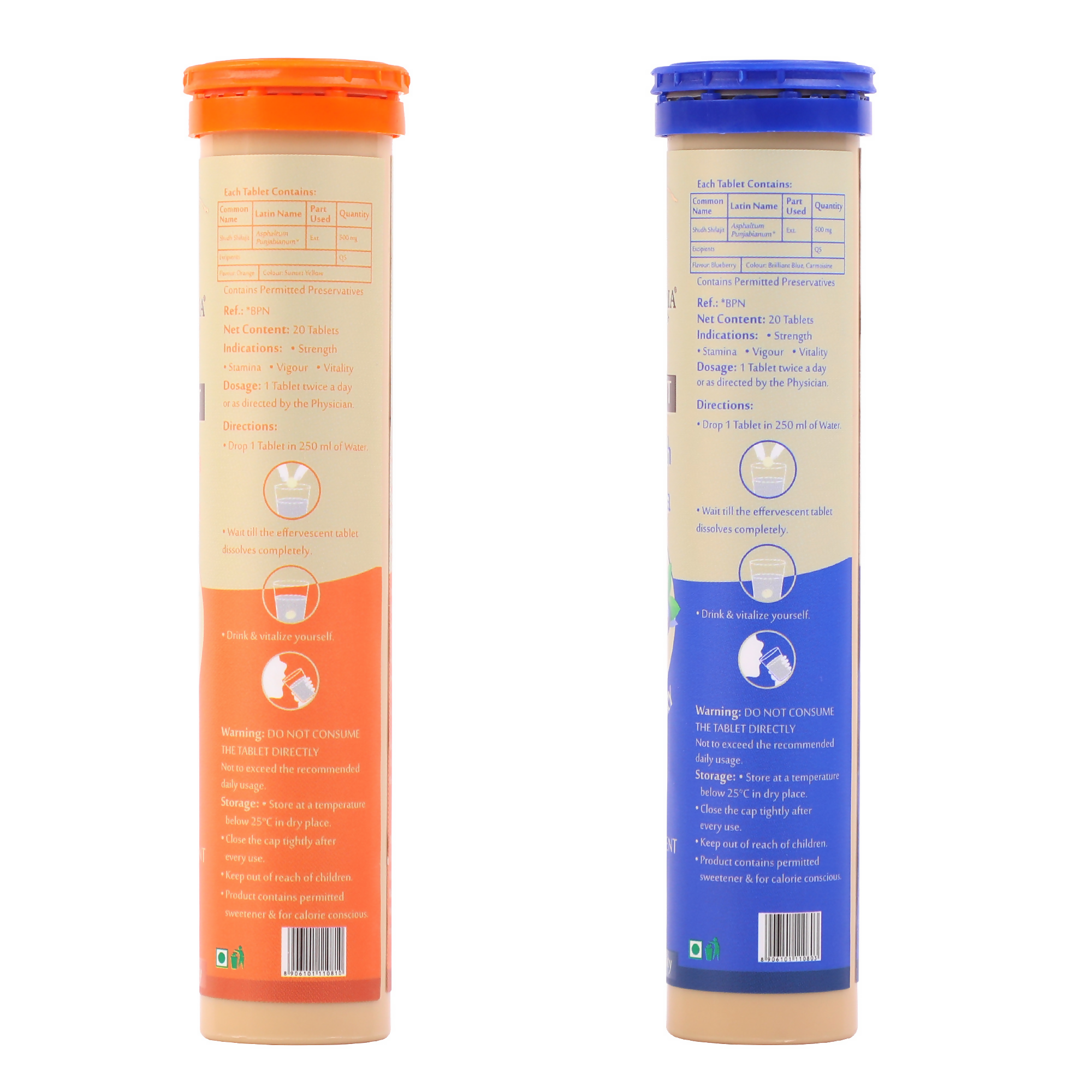 Upakarma Ayurveda Pure SJ Effervescent Tablets in 2 Unique Flavors (Orange & Blueberry) Combo | Grocsy
