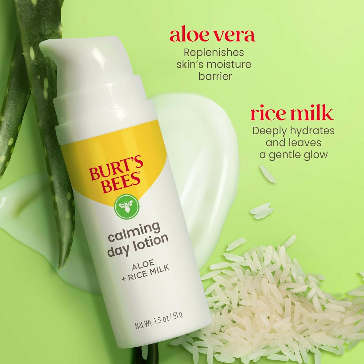 Burt's Bees Calming Day Lotion with Aloe + Rice Milk for Sensitive Skin | Grocsy