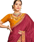 Maroon Solid Vichitra Saree With Unstitched Blouse Piece - Selena | Grocsy